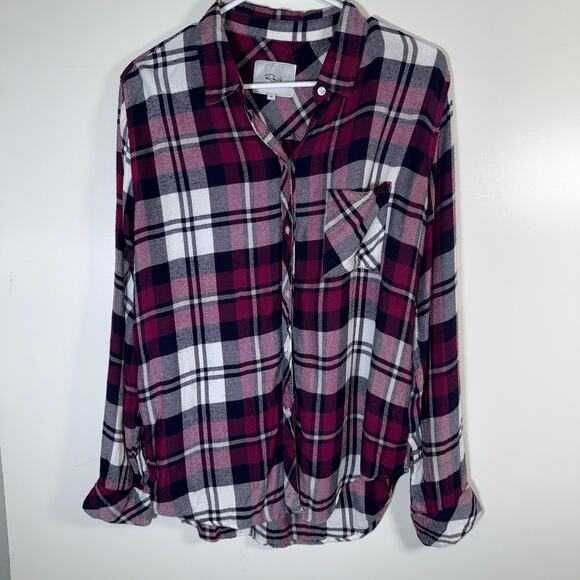 Rails Hunter Plaid Shirt Women’s Medium Rayon Button Down Navy/Burgundy Flannel - Picture 3 of 16